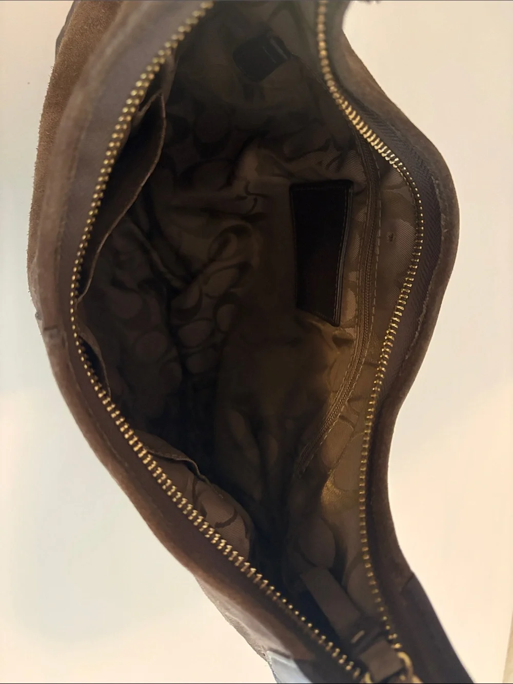 Coach Classic Brown Suede Hobo Handbag with Dark Leather Trim